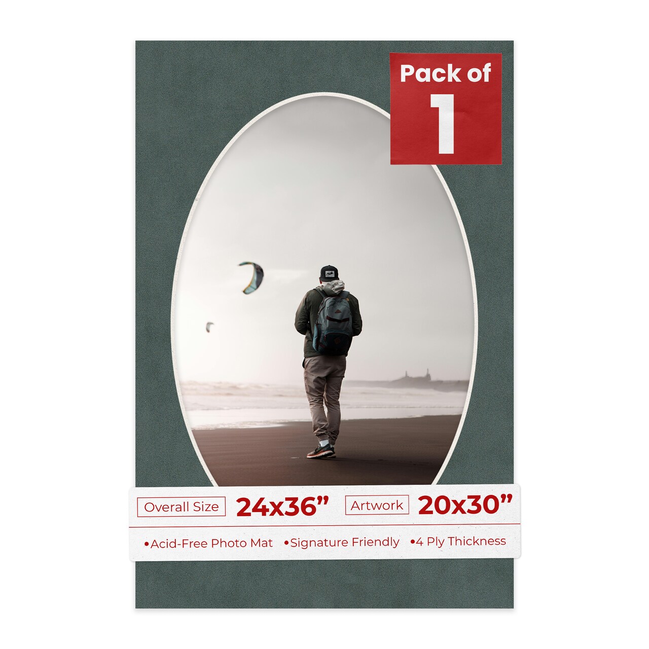Dark Grey Suede Mat Board for 24x36 Frames - Oval Opening for 20x30 Photos